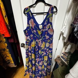 Modcloth Blue Floral V-Neck Maxi Dress